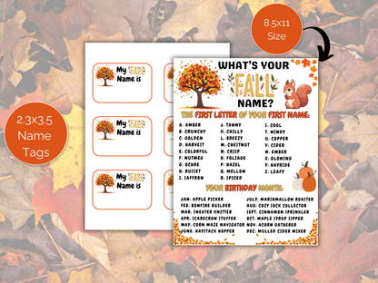 What's Your Fall Name Game + Name Tags