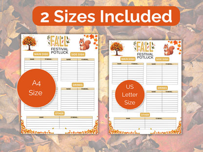 Fall Potluck Sign Up Sheet