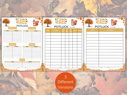 Fall Potluck Sign Up Sheet