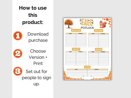 Fall Potluck Sign Up Sheet
