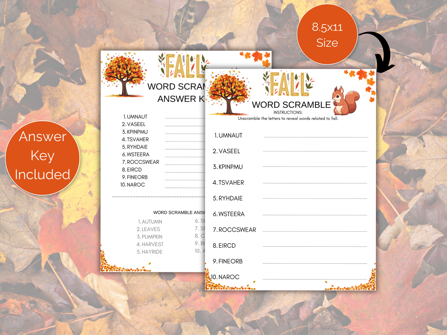 Fall Word Scramble Game
