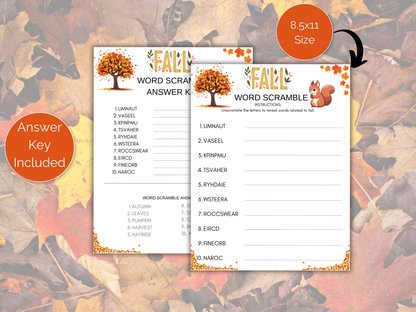 Fall Word Scramble Game