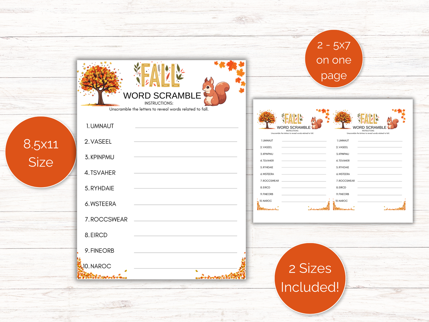 Fall Word Scramble Game