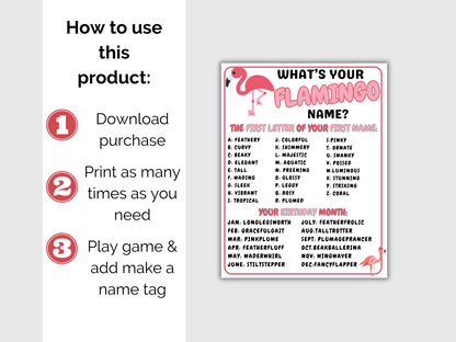 What's Your Flamingo Name Game + Name Tags