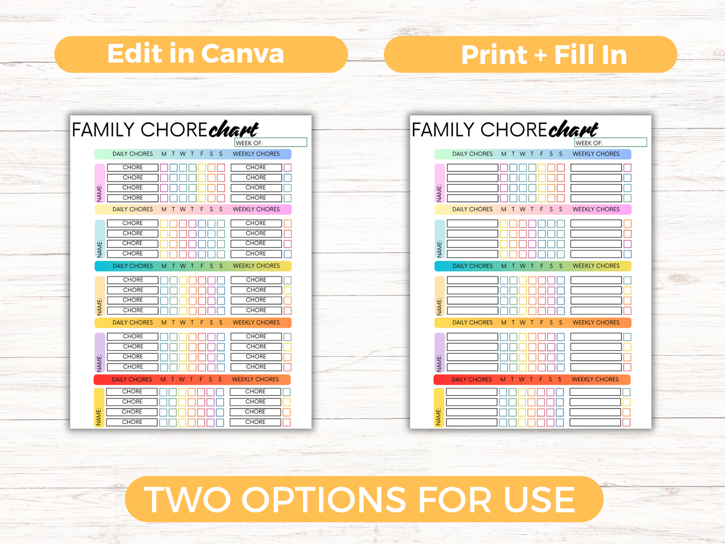 Editable Family Chore Chart