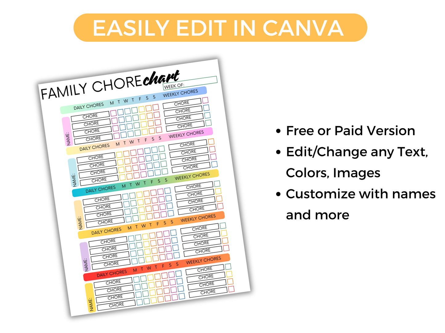Editable Family Chore Chart