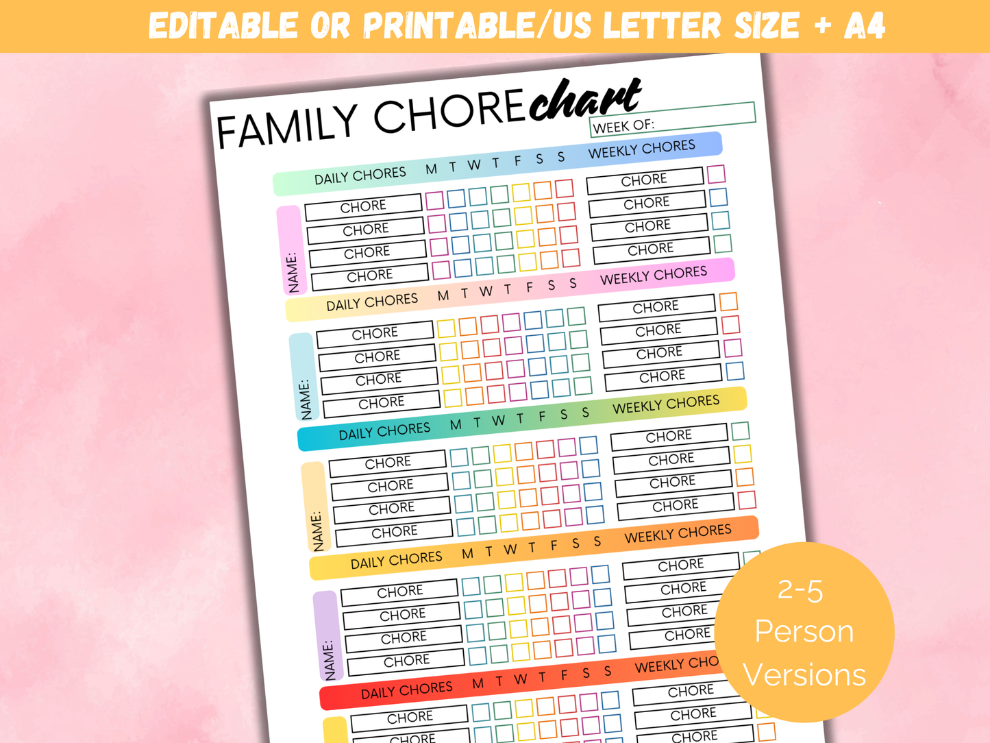Editable Family Chore Chart
