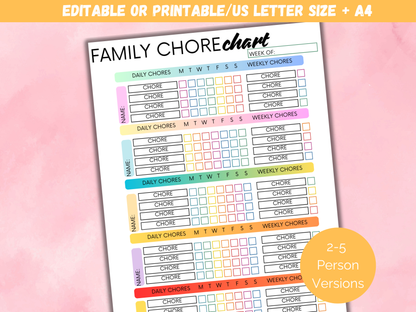 Editable Family Chore Chart