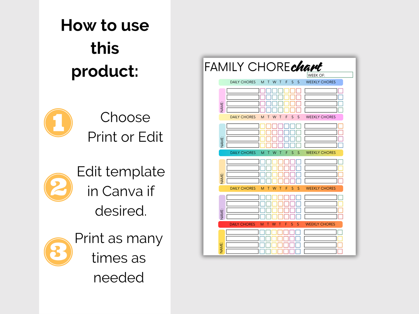 Editable Family Chore Chart