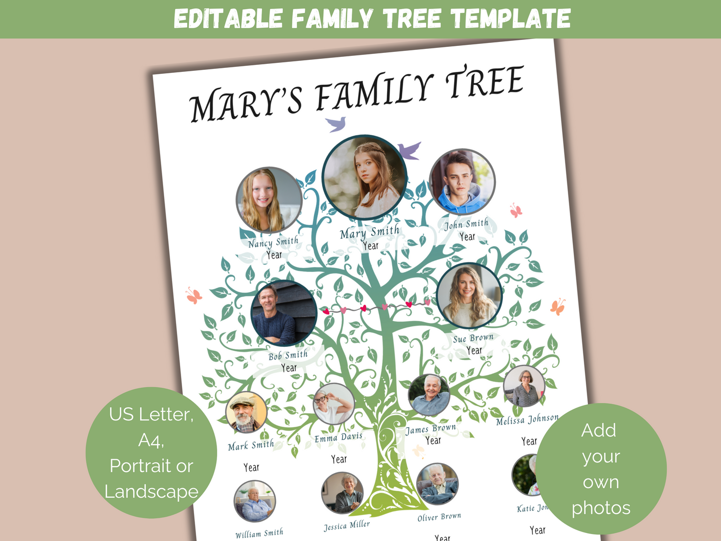 Editable Family Tree Template with Pictures