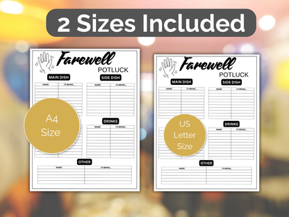 Farewell Potluck Sign Up Sheet