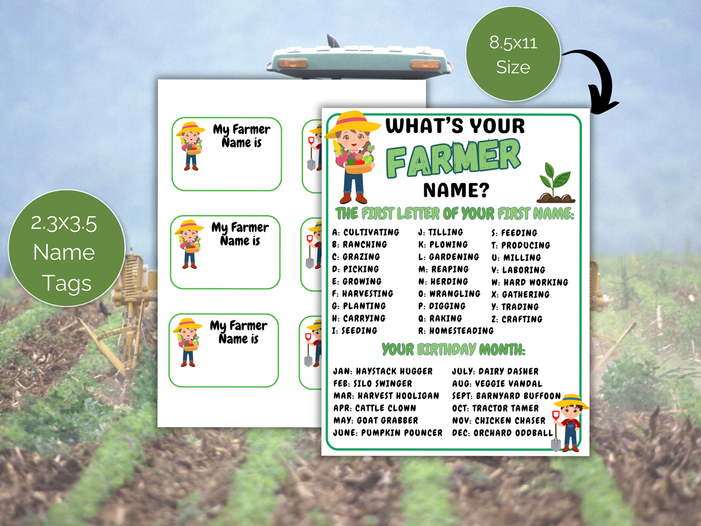 What's Your Farmer Name Game + Name Tags