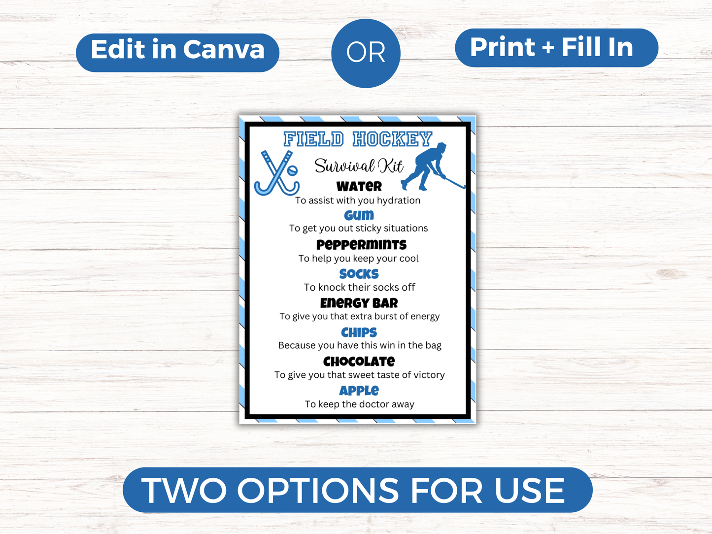 Editable Field Hockey Survival Kit Gift Tag Template