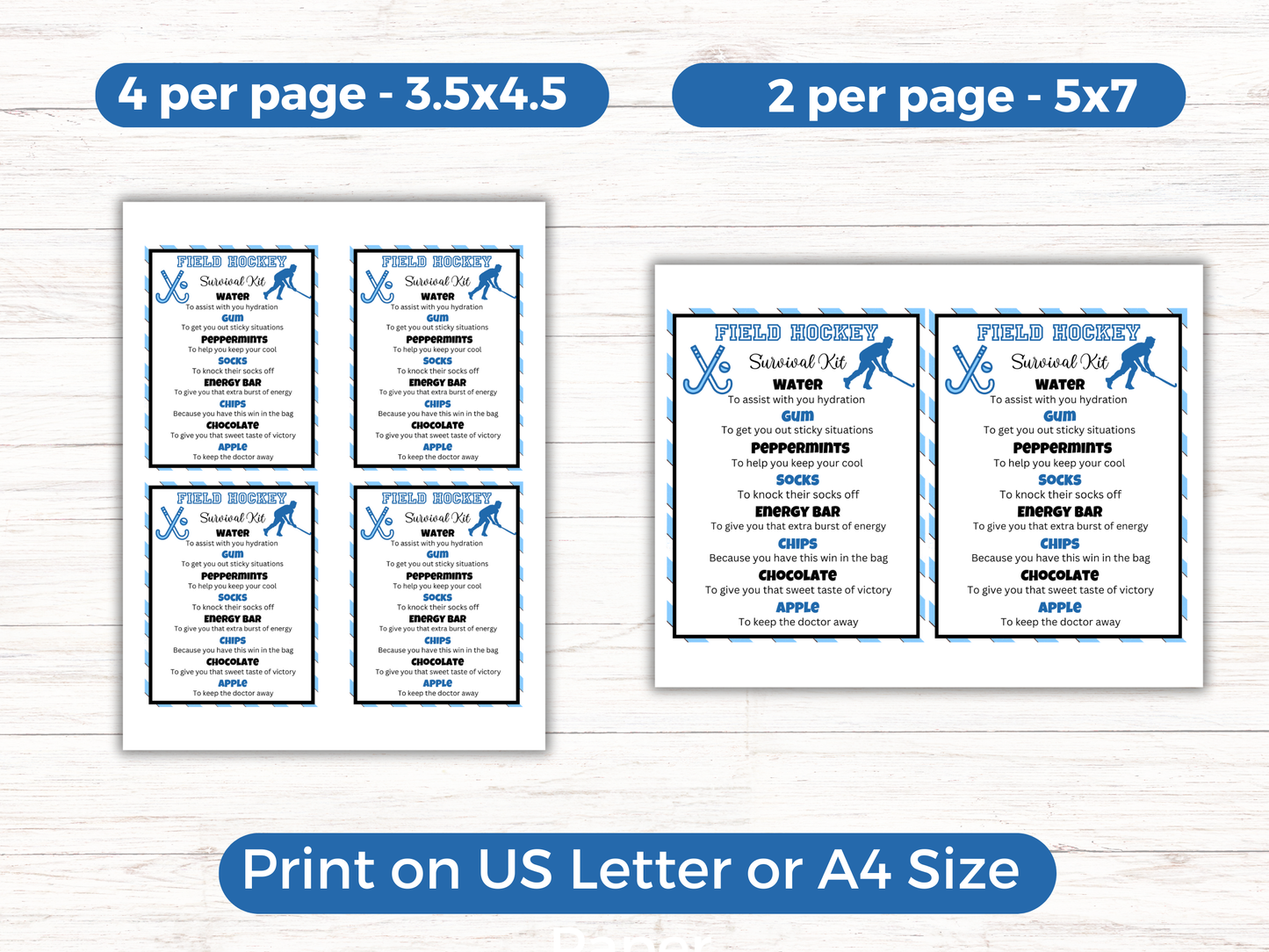 Editable Field Hockey Survival Kit Gift Tag Template