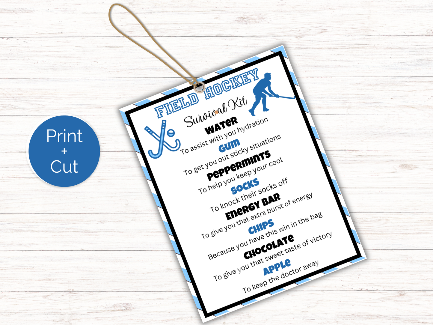 Editable Field Hockey Survival Kit Gift Tag Template