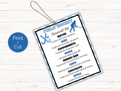 Editable Field Hockey Survival Kit Gift Tag Template
