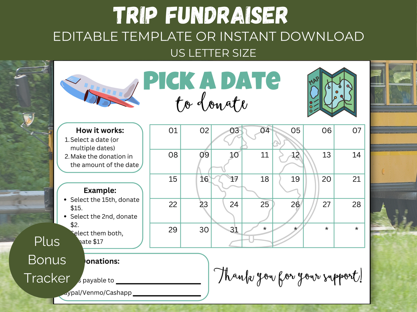 Editable Class Field Trip Pick A Date