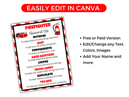 Editable Firefighter Survival Kit Gift Tags