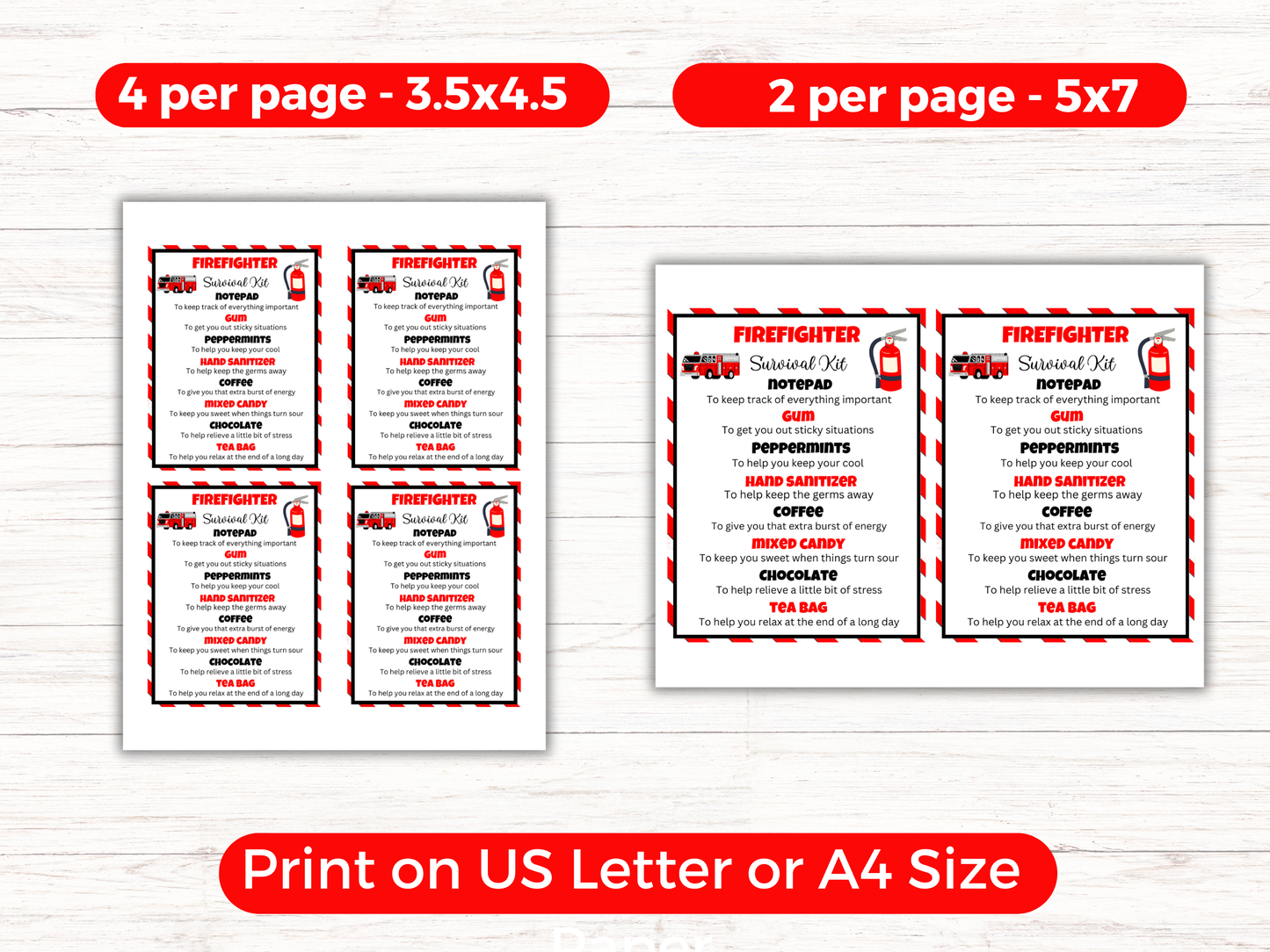 Editable Firefighter Survival Kit Gift Tags