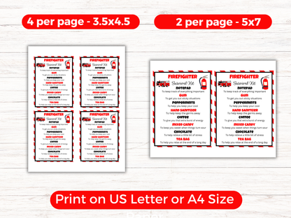 Editable Firefighter Survival Kit Gift Tags