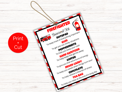 Editable Firefighter Survival Kit Gift Tags