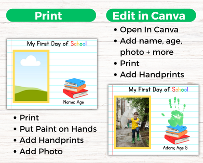 Editable First Day of School Handprint Art with photo