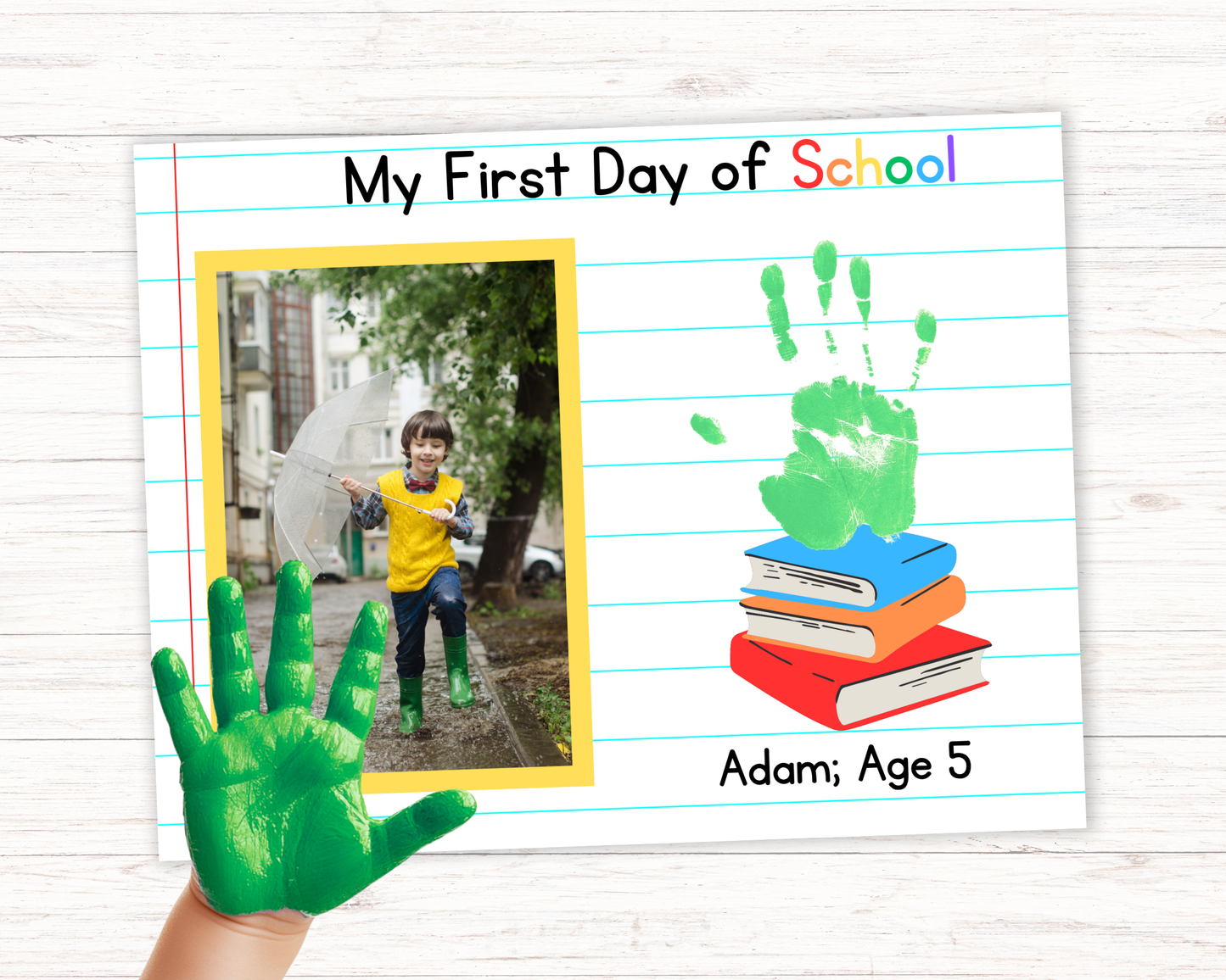 Editable First Day of School Handprint Art with photo