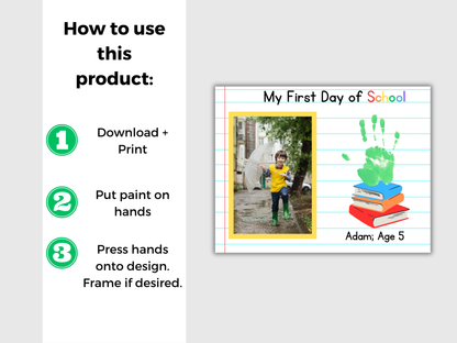 Editable First Day of School Handprint Art with photo