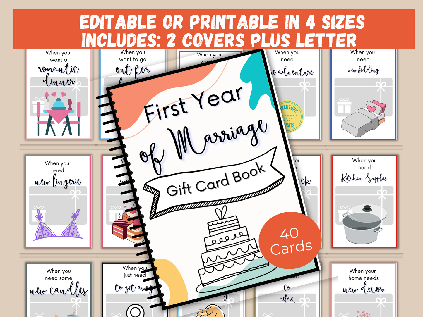 First Year of Marriage Gift Card Book Editable or Printable