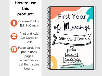 First Year of Marriage Gift Card Book Editable or Printable