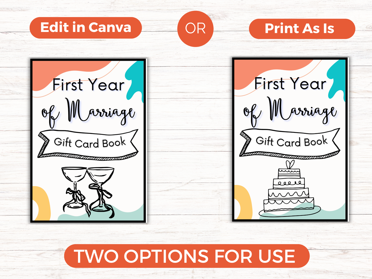 First Year of Marriage Gift Card Book Editable or Printable