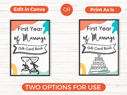 First Year of Marriage Gift Card Book Editable or Printable