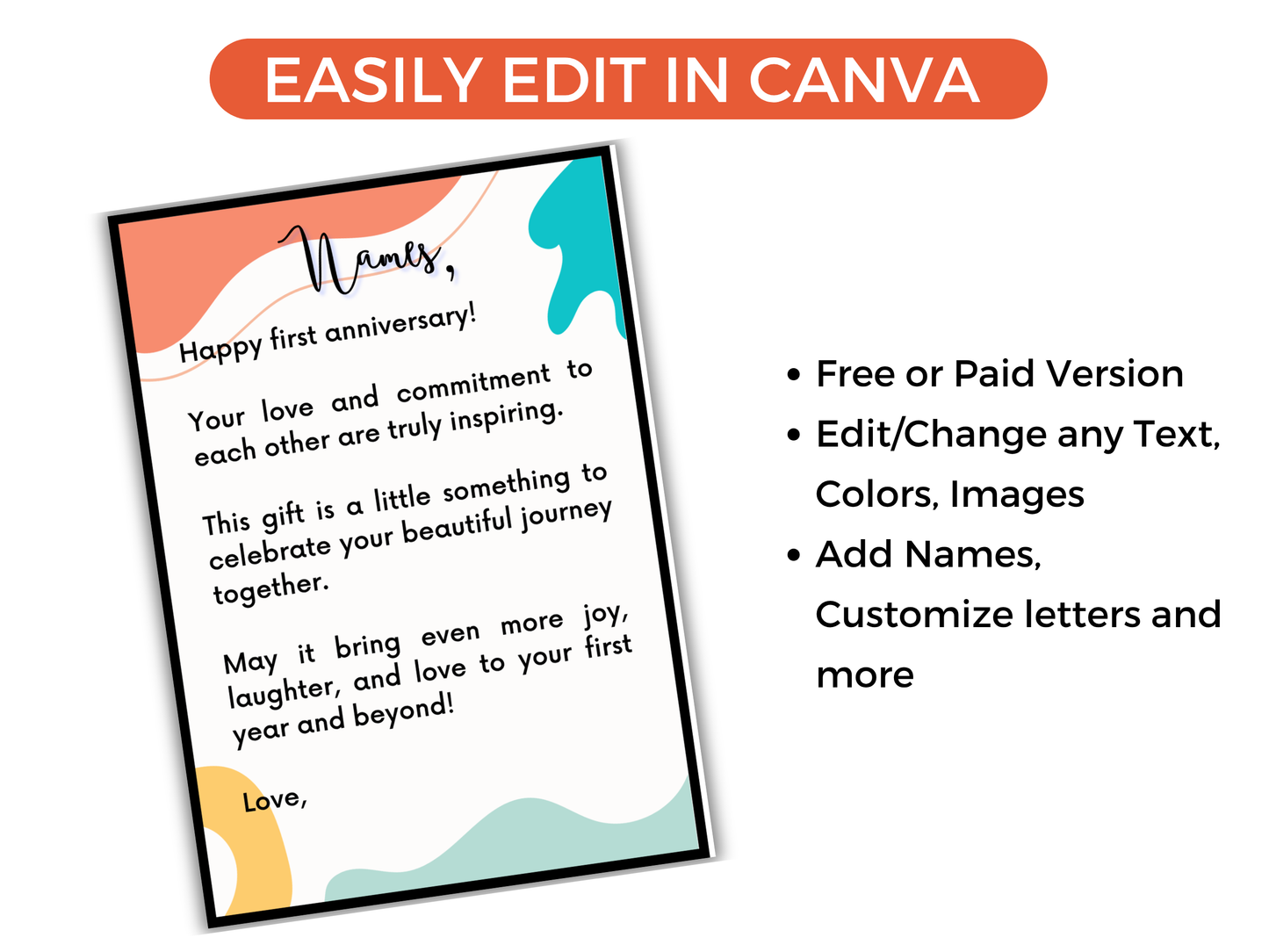 First Year of Marriage Gift Card Book Editable or Printable