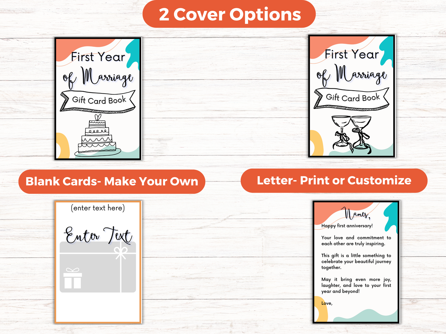 First Year of Marriage Gift Card Book Editable or Printable