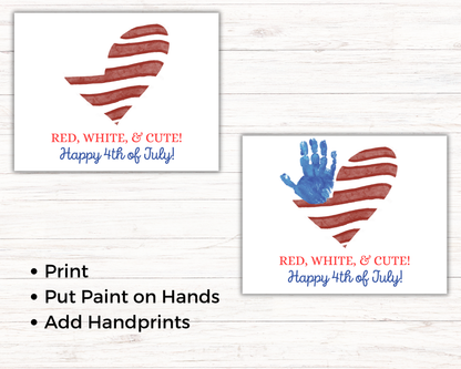 July 4th Flag Heart Handprint Art