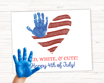 July 4th Flag Heart Handprint Art