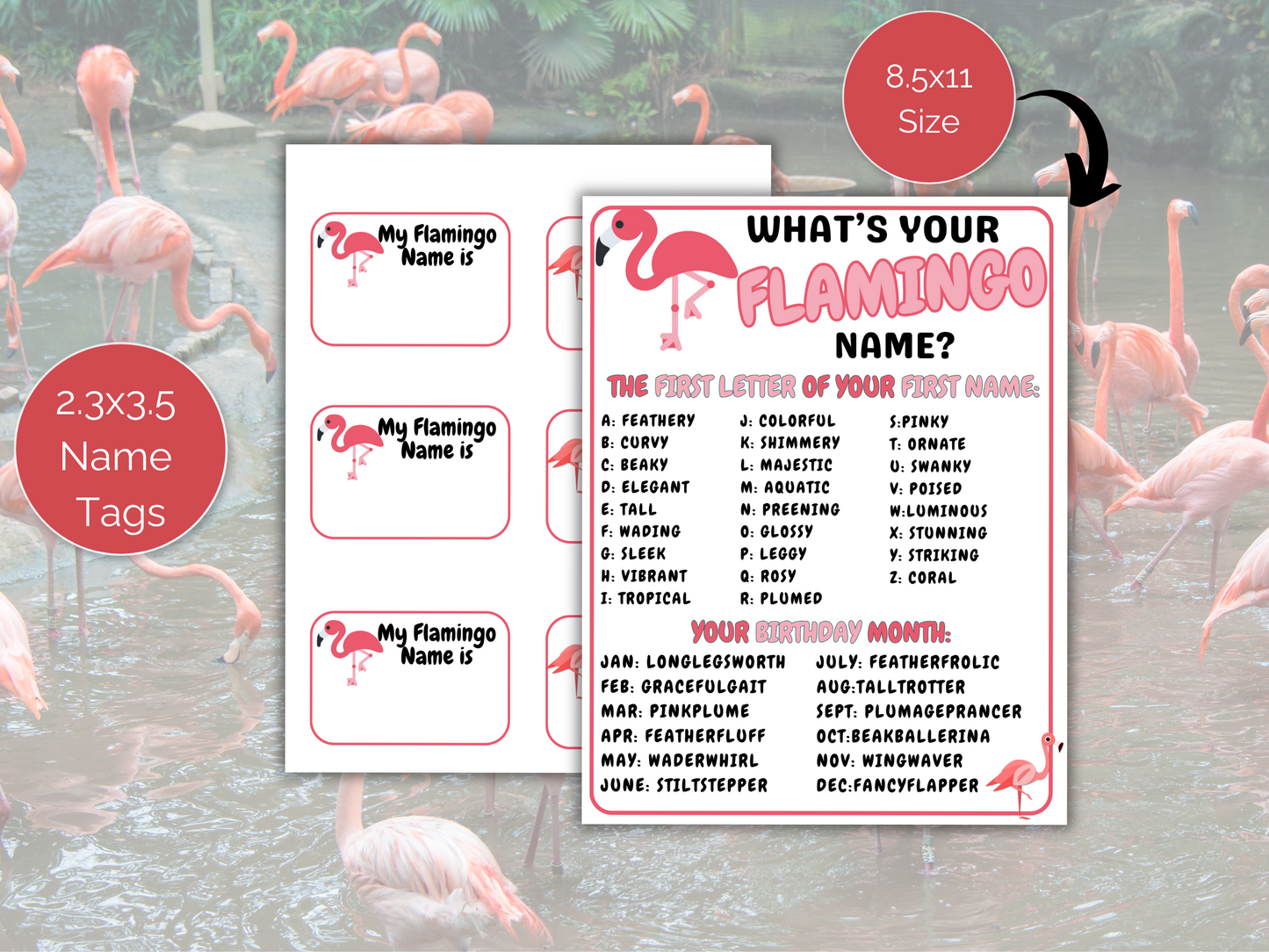 What's Your Flamingo Name Game + Name Tags
