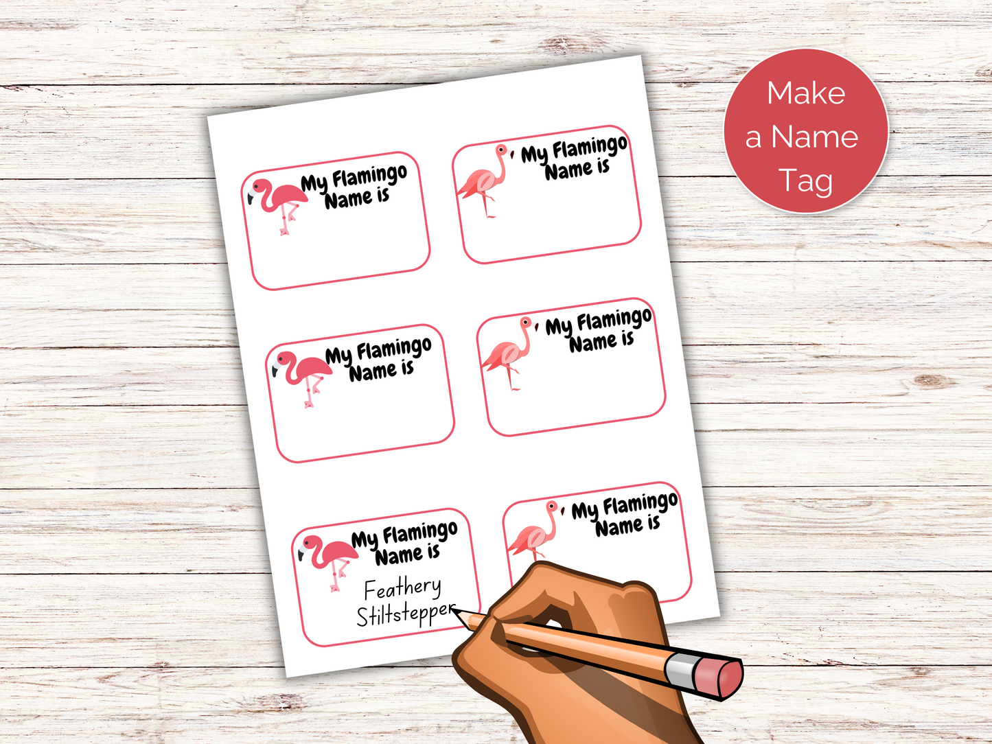 What's Your Flamingo Name Game + Name Tags