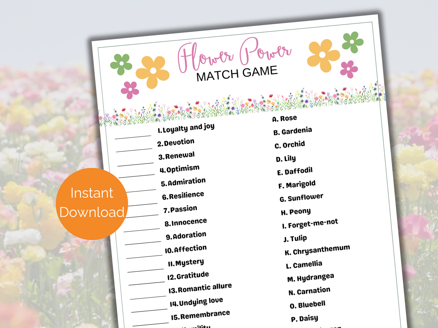 Flower Match up Game