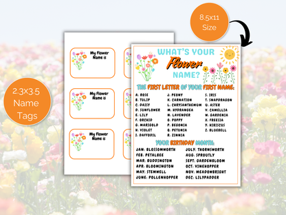What's Your Flower Name Game + Name Tags