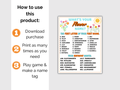 What's Your Flower Name Game + Name Tags