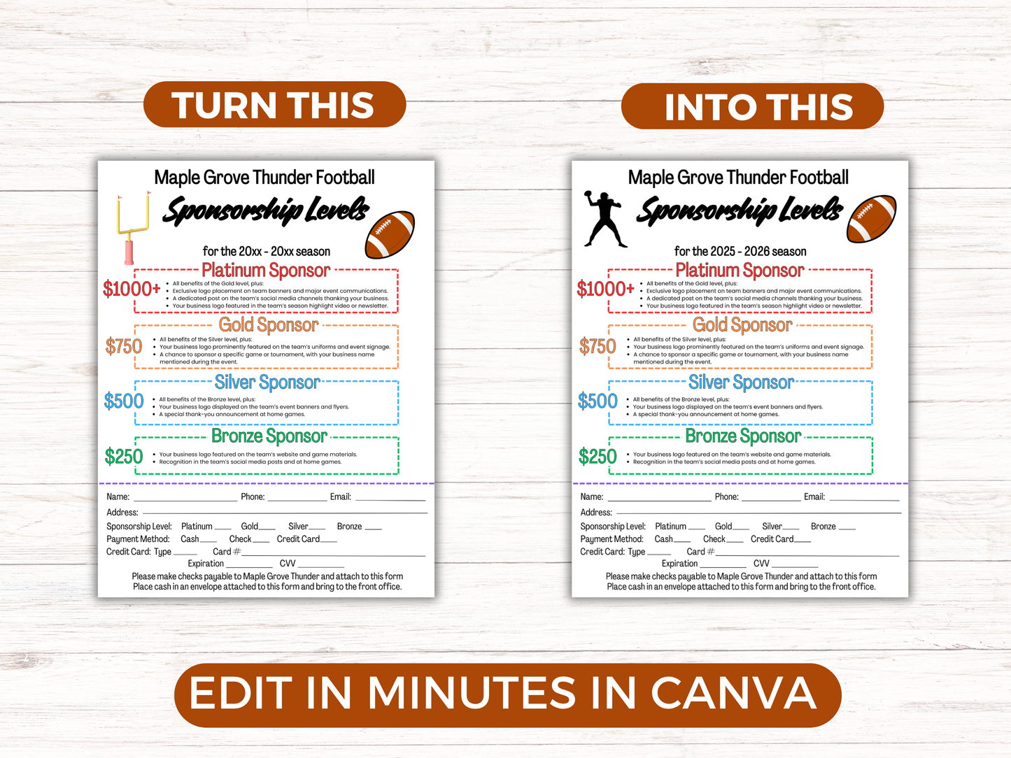 EDITABLE Football Sponsorship Levels Flyer Template