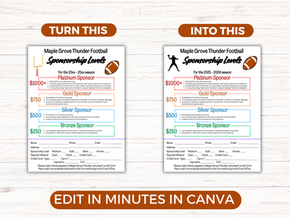 EDITABLE Football Sponsorship Levels Flyer Template