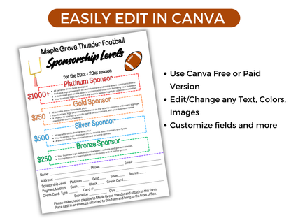EDITABLE Football Sponsorship Levels Flyer Template