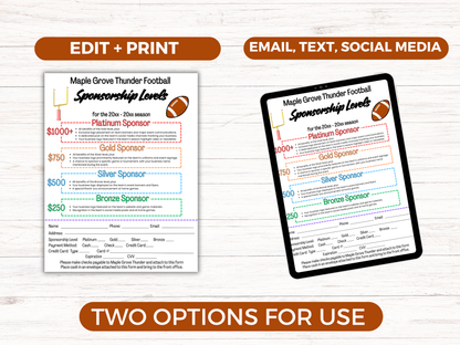 EDITABLE Football Sponsorship Levels Flyer Template