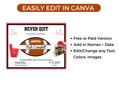 Editable Football Award Certificates