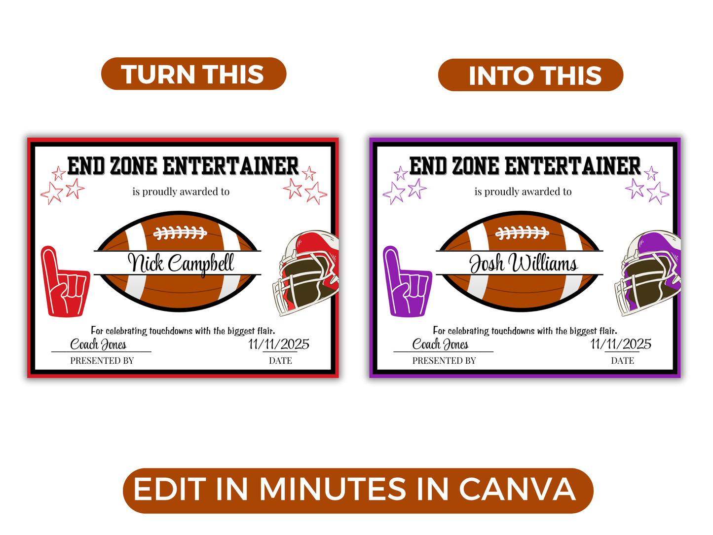 Editable Football Award Certificates