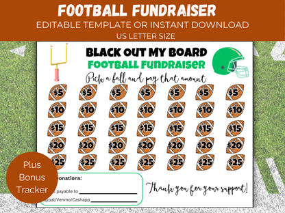Editable Football Black Out My Board Fundraiser