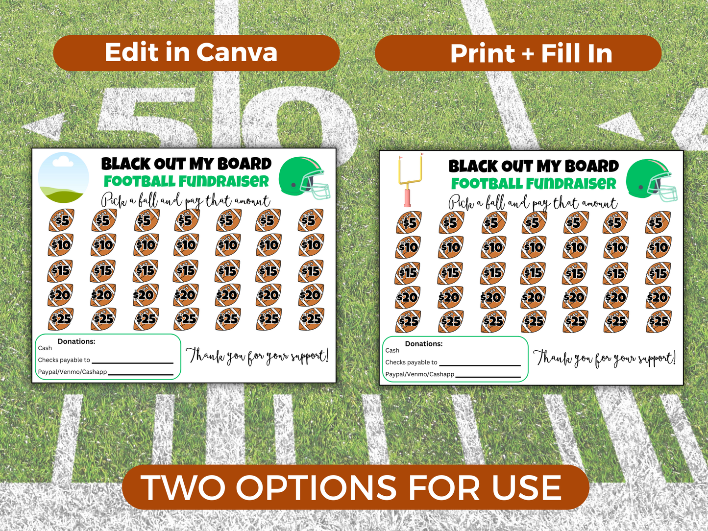 Editable Football Black Out My Board Fundraiser