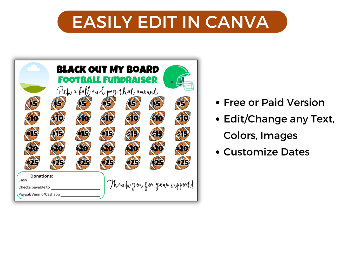 Editable Football Black Out My Board Fundraiser